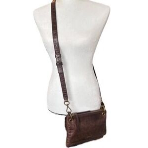 Margot New York Kiera Double Zip Leather Bag Chocolate & Dust Bag